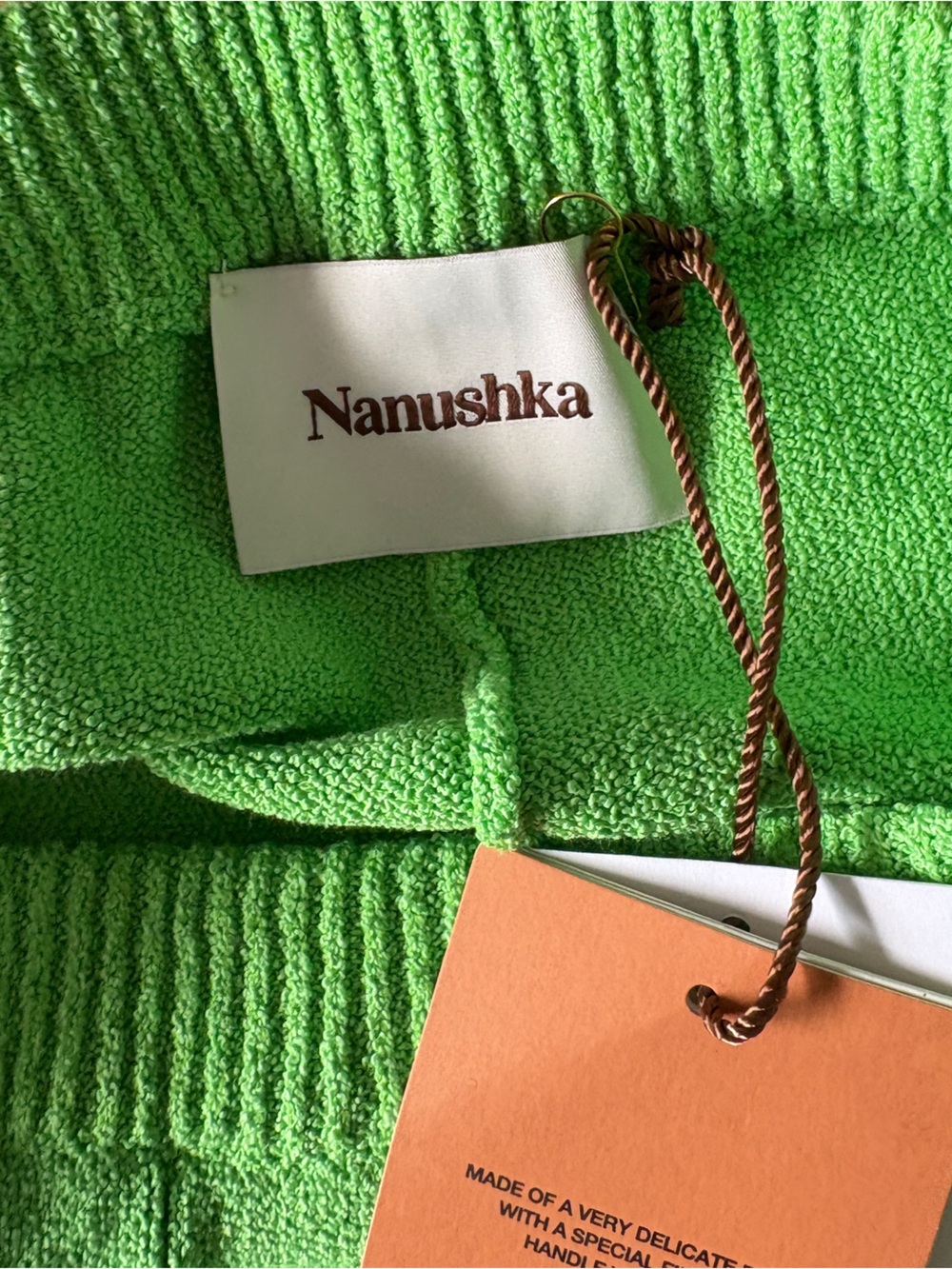$526 NWT Nanushka “Paola” Knit Bike Shorts in Bright Green Sz Medium - Picture 8 of 9
